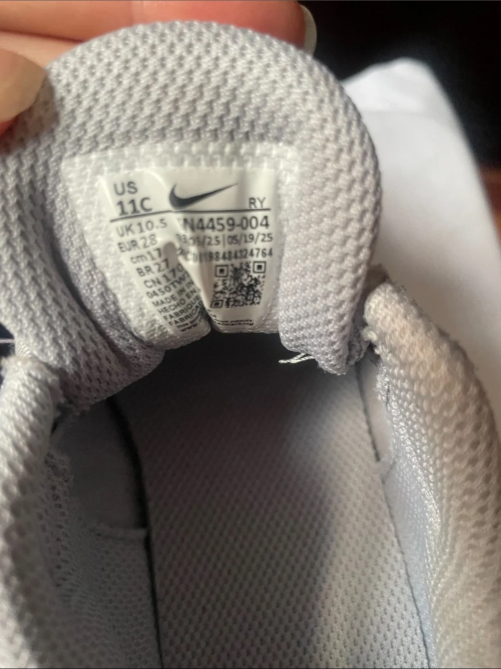 Nike Kids Grey and White Athletic Sneakers with Hook-and-Loop Strap